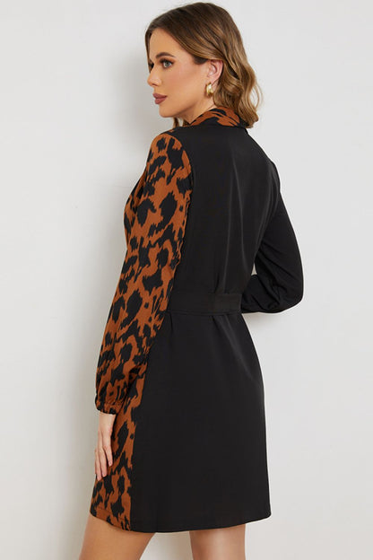 Black and Leopard Color Block Dress