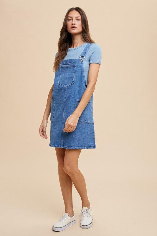 Denim Overall Dress with Pockets - Eclectage