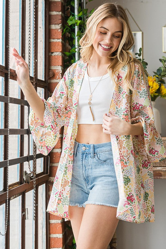 Multi Color Floral Open Cardigan - Eclectage