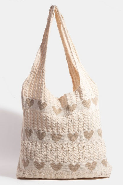 Contrast Heart Crochet Tote Bag - Eclectage