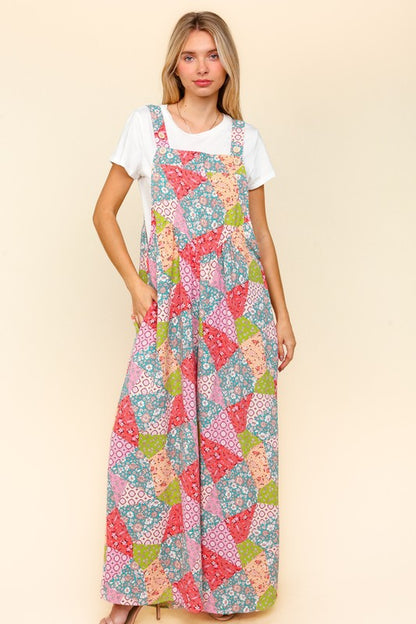 Printed Wide Leg Overalls