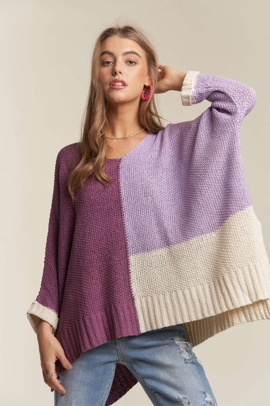 Purple & Color Block Sweater - Eclectage