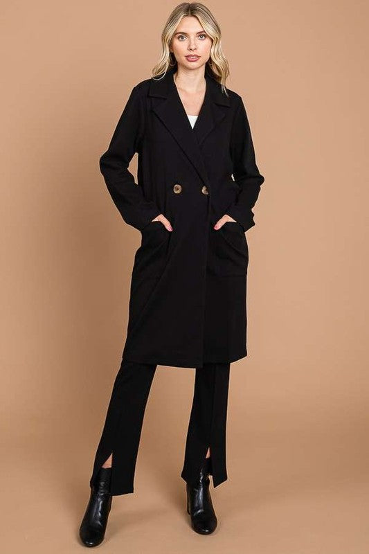 Black Double Breast Lapel Collar Coat - Eclectage