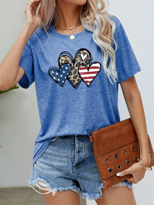 US Flag Leopard Heart Graphic Tee - Eclectage