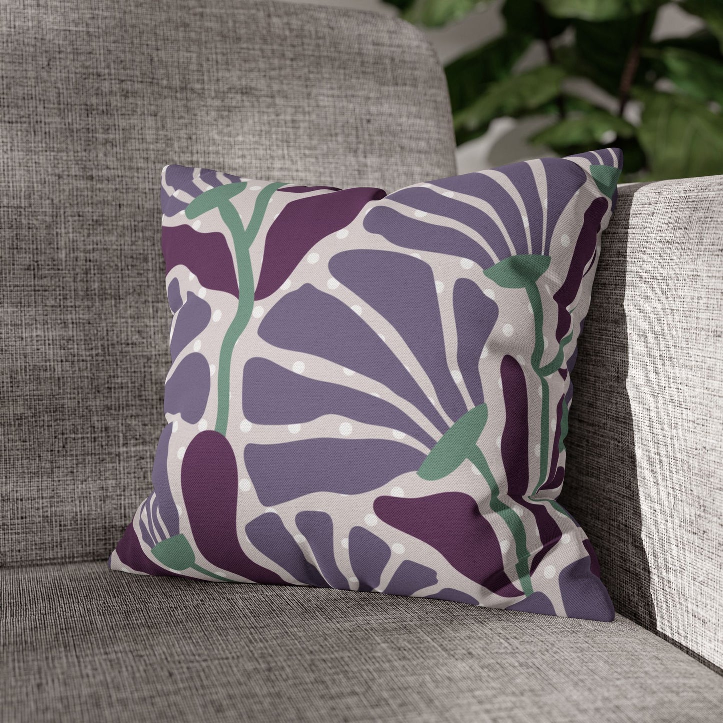 Purple Floral Dotted Pillow Cover