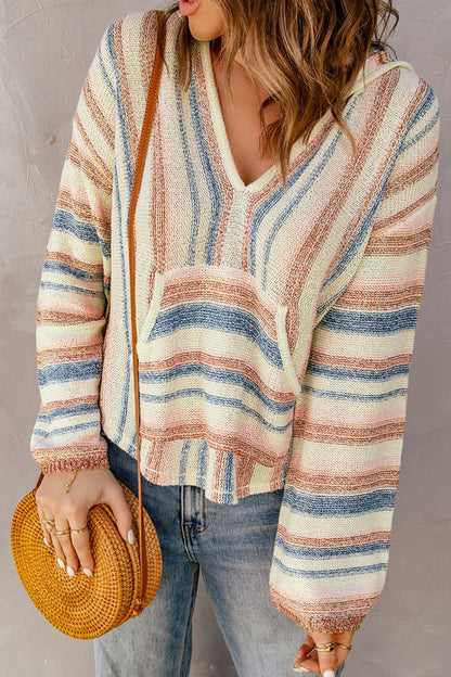 Striped Hooded Knit Top - Eclectage