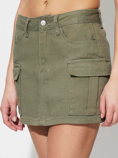 Army Green Mini Denim Skirt