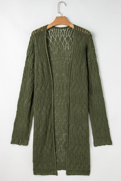 Openwork Open Front Long Sleeve Cardigan - Eclectage