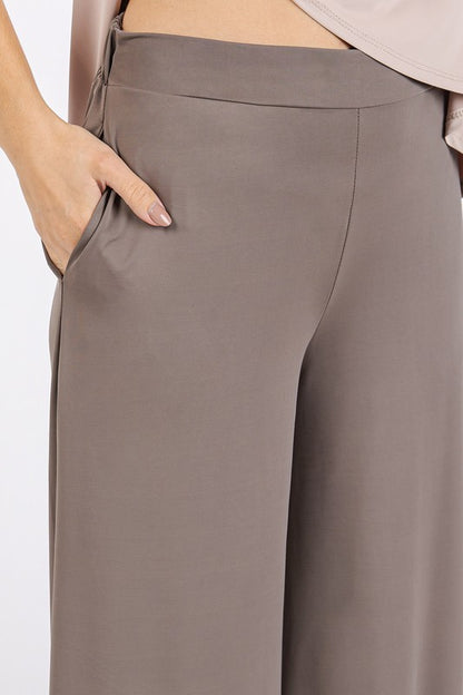 Taupe Stretch Wide Leg Pants - Eclectage