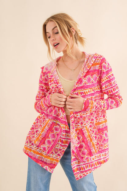 Coral Printed Thermal Hooded Cardigan - Eclectage