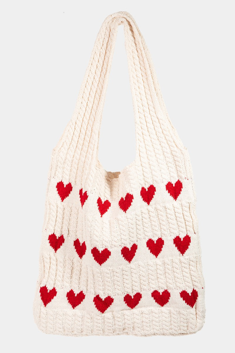 Contrast Heart Crochet Tote Bag - Eclectage