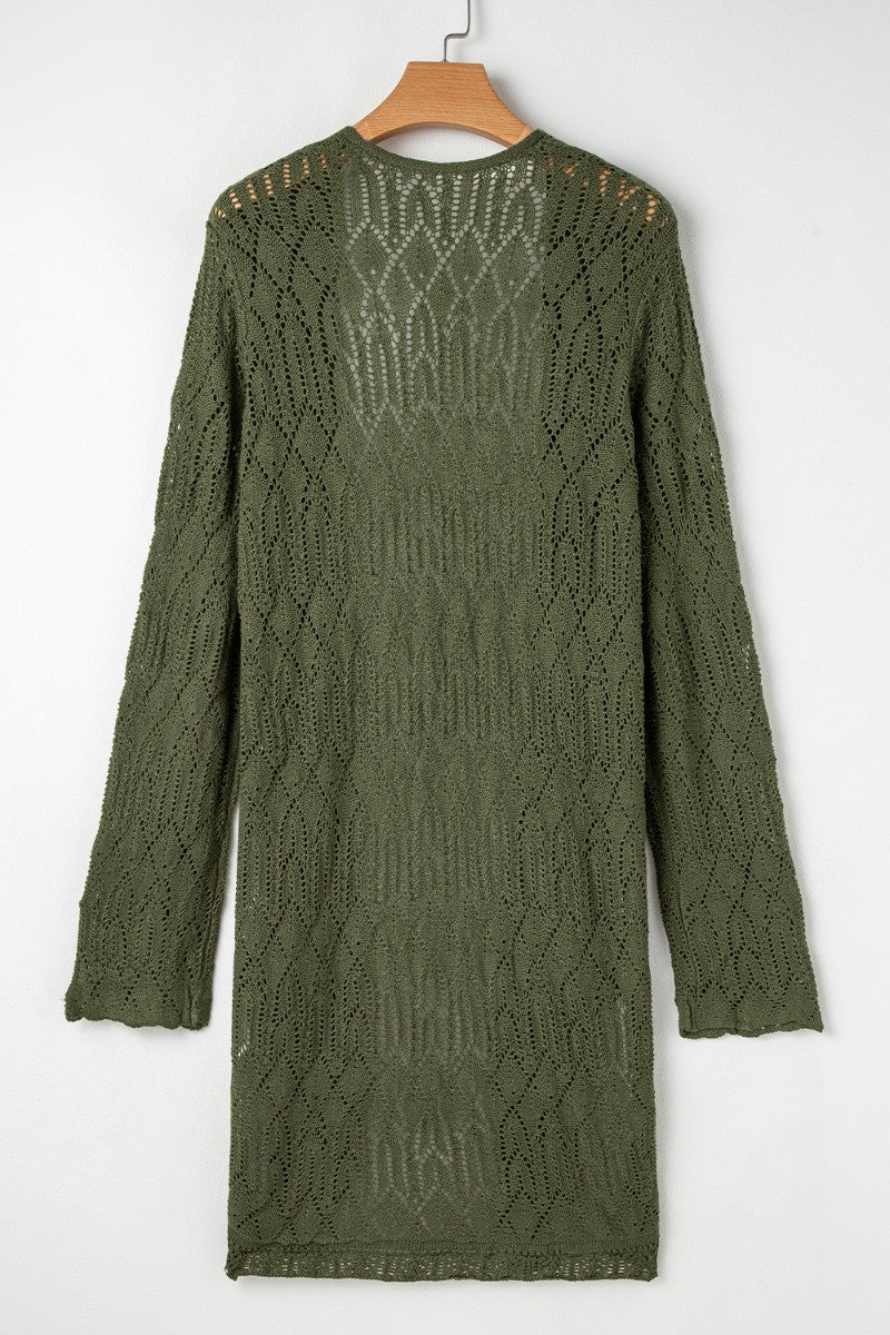 Openwork Open Front Long Sleeve Cardigan - Eclectage