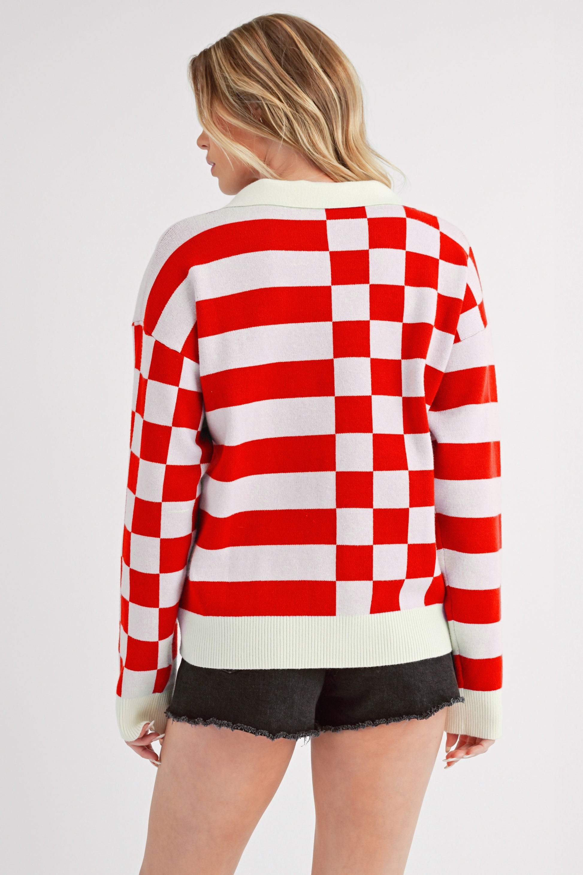 Striped & Checkered Drop Shoulder Sweater - Eclectage