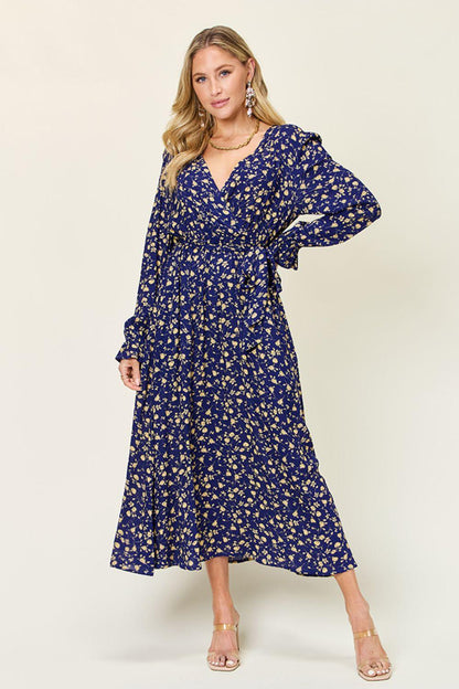 Dark Blue Floral Wrap Dress - Eclectage