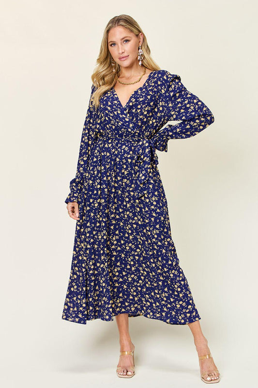 Dark Blue Floral Wrap Dress - Eclectage