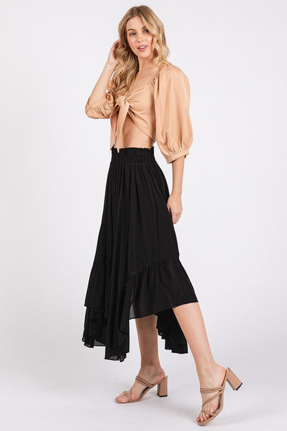 Black Handkerchief Hem Midi Skirt - Eclectage