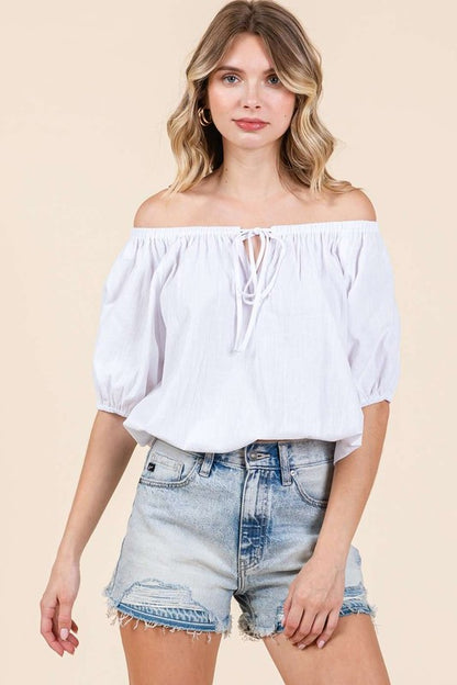 Mittoshop Linen Two-Way Short Sleeve Crop Blouse - Eclectage