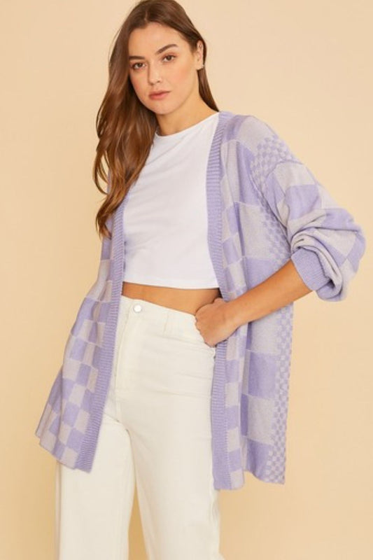 Lavender Checkered Cardigan - Eclectage