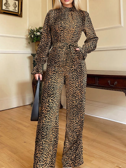 Leopard Flounce Sleeve Jumpsuit