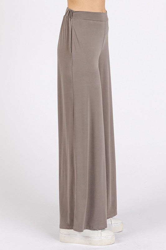 Taupe Stretch Wide Leg Pants - Eclectage