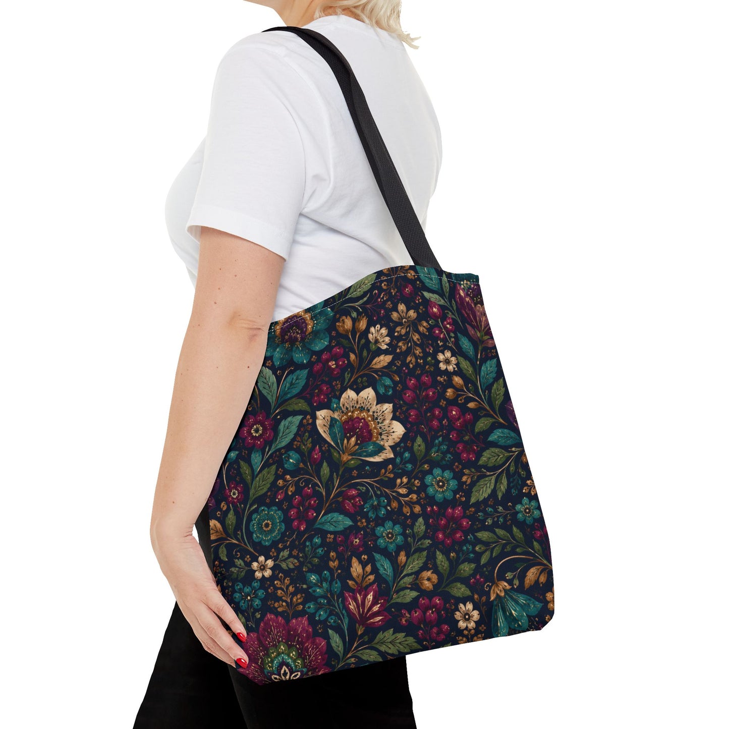 Dark Boho Floral Jewel Tone Tote Bag