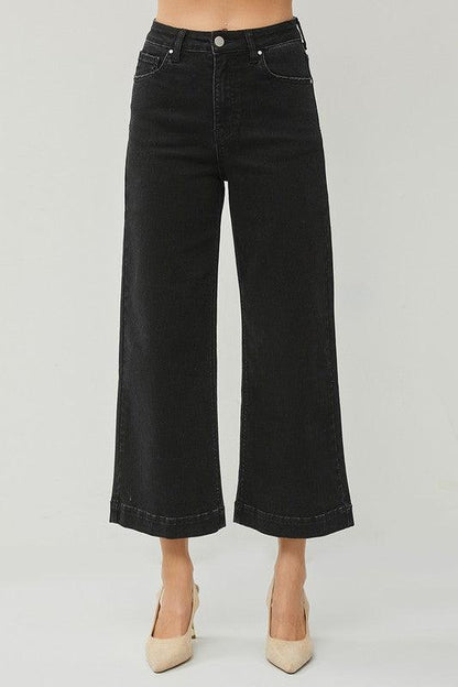 Black Wide Leg Ankle Jeans - Eclectage