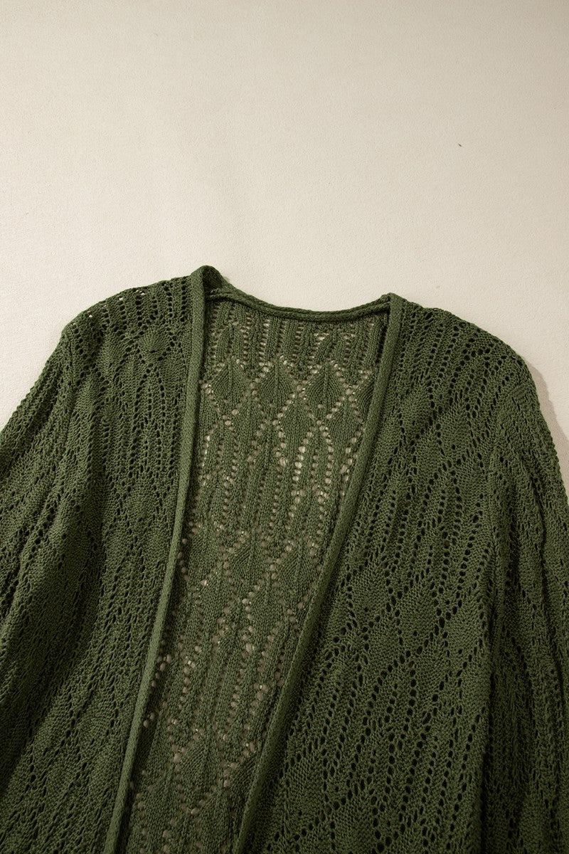 Openwork Open Front Long Sleeve Cardigan - Eclectage