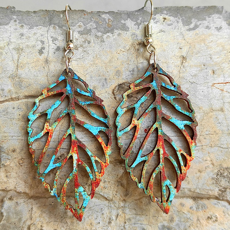 Leaf Shape Wooden Dangle Earrings - Eclectage