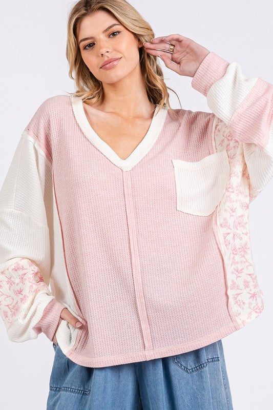 Pink Floral Waffle Knit Top - Eclectage