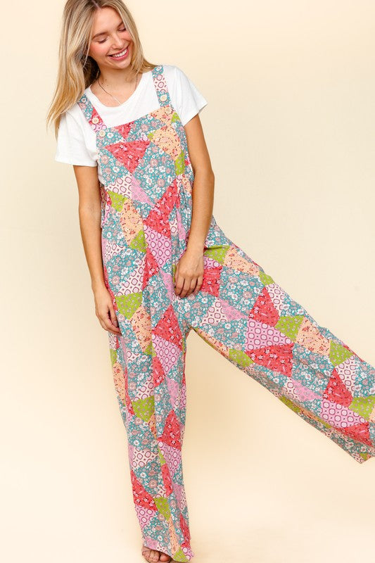 Printed Wide Leg Overalls