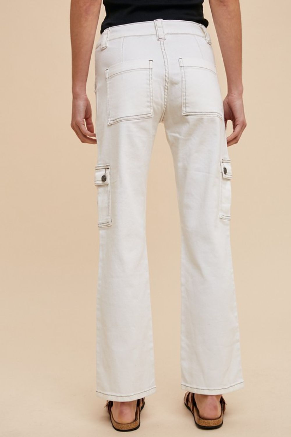 White Straight Leg Cargo Jeans - Eclectage