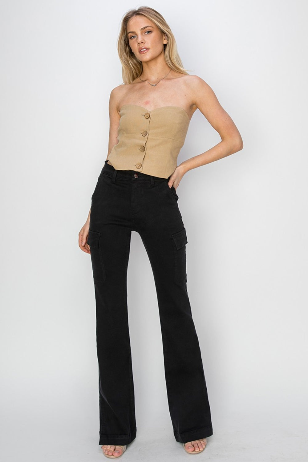 Black Side Slit Cargo Bootcut Jeans - Eclectage