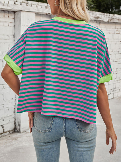 Lovelet Striped Round Neck Short Sleeve T-Shirt - Eclectage