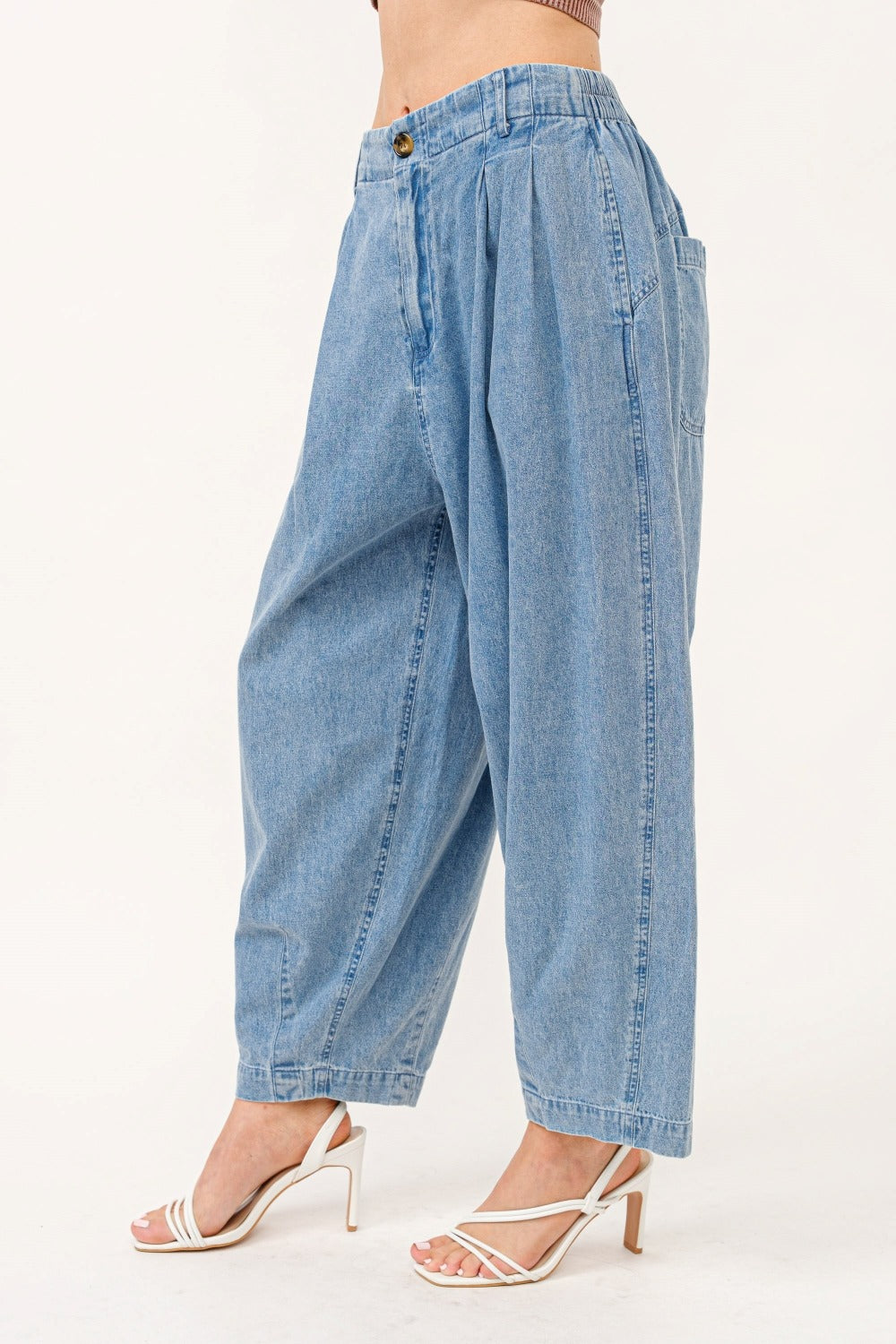 Elastic Back Pleated Baggy Jeans - Eclectage