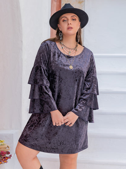 Plus Size Flounce Sleeve Mini Dress