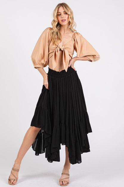 Black Handkerchief Hem Midi Skirt - Eclectage