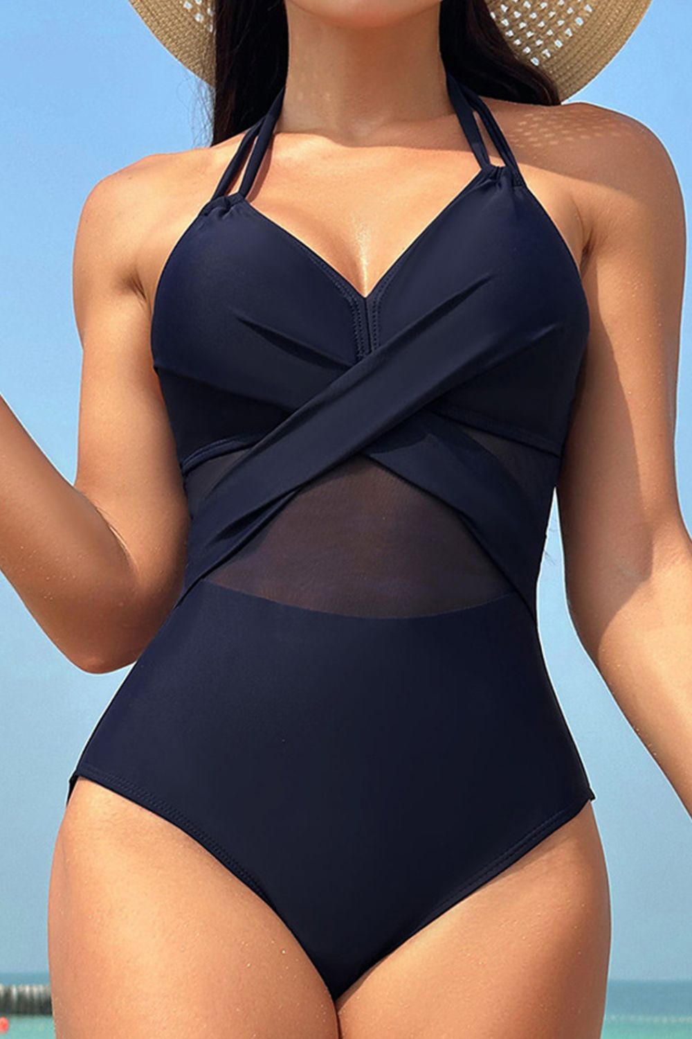 Crisscross Halter Neck One-Piece Swimwear - Eclectage