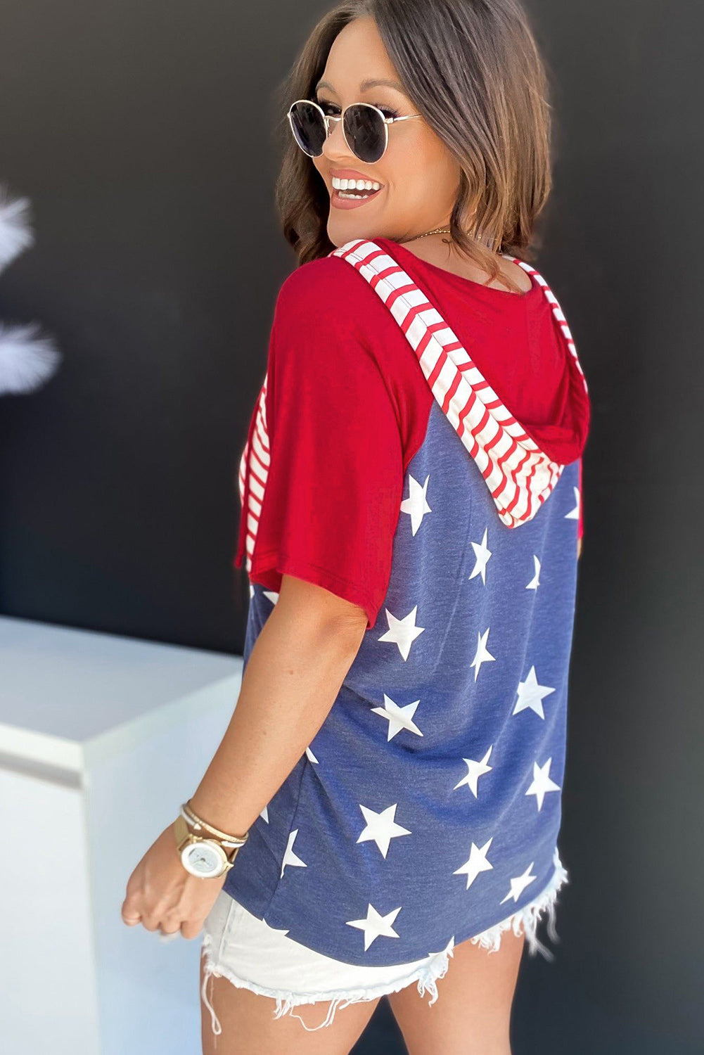 Stars and Stripes Print Drawstring Hoodie - Eclectage