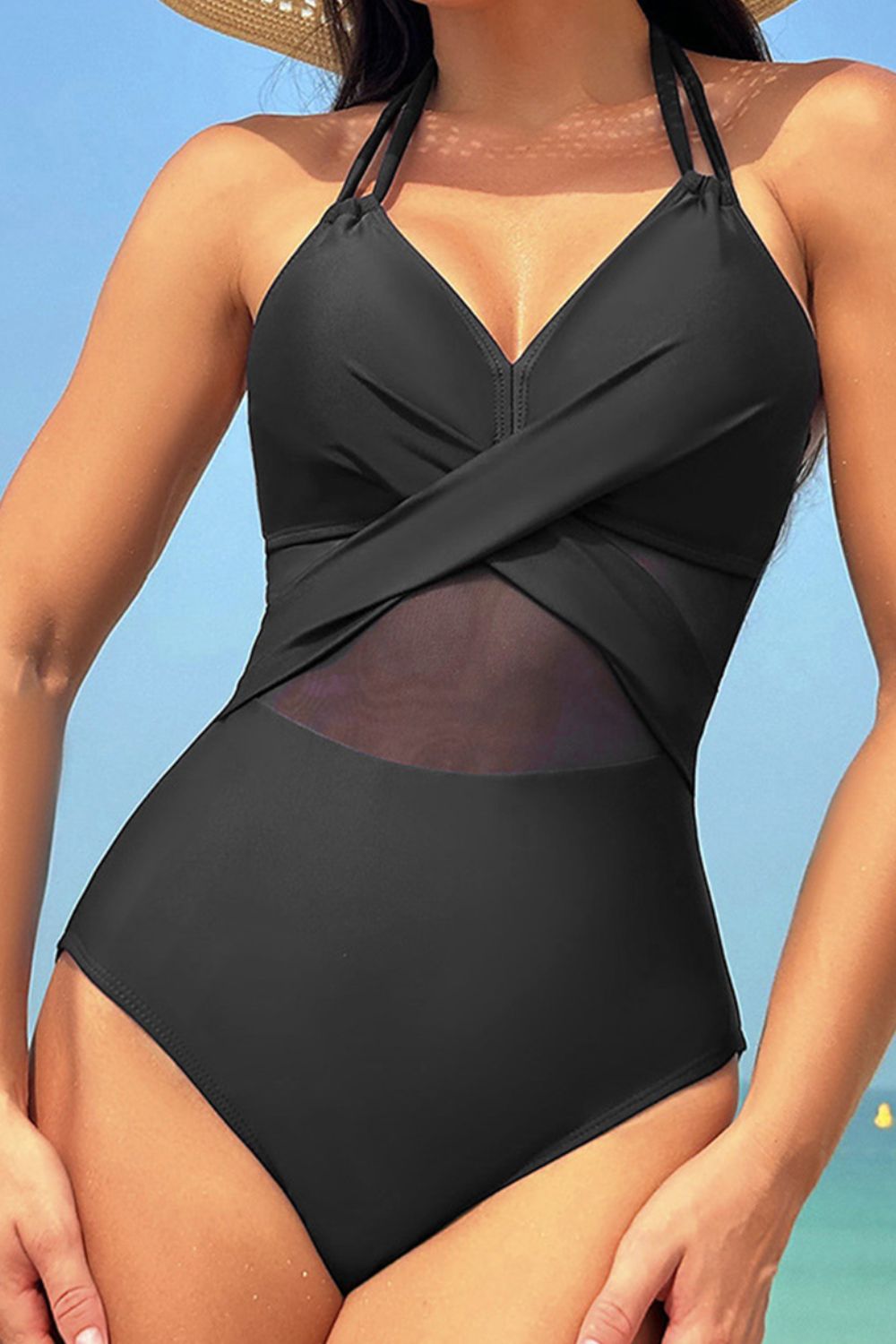 Crisscross Halter Neck One-Piece Swimwear - Eclectage