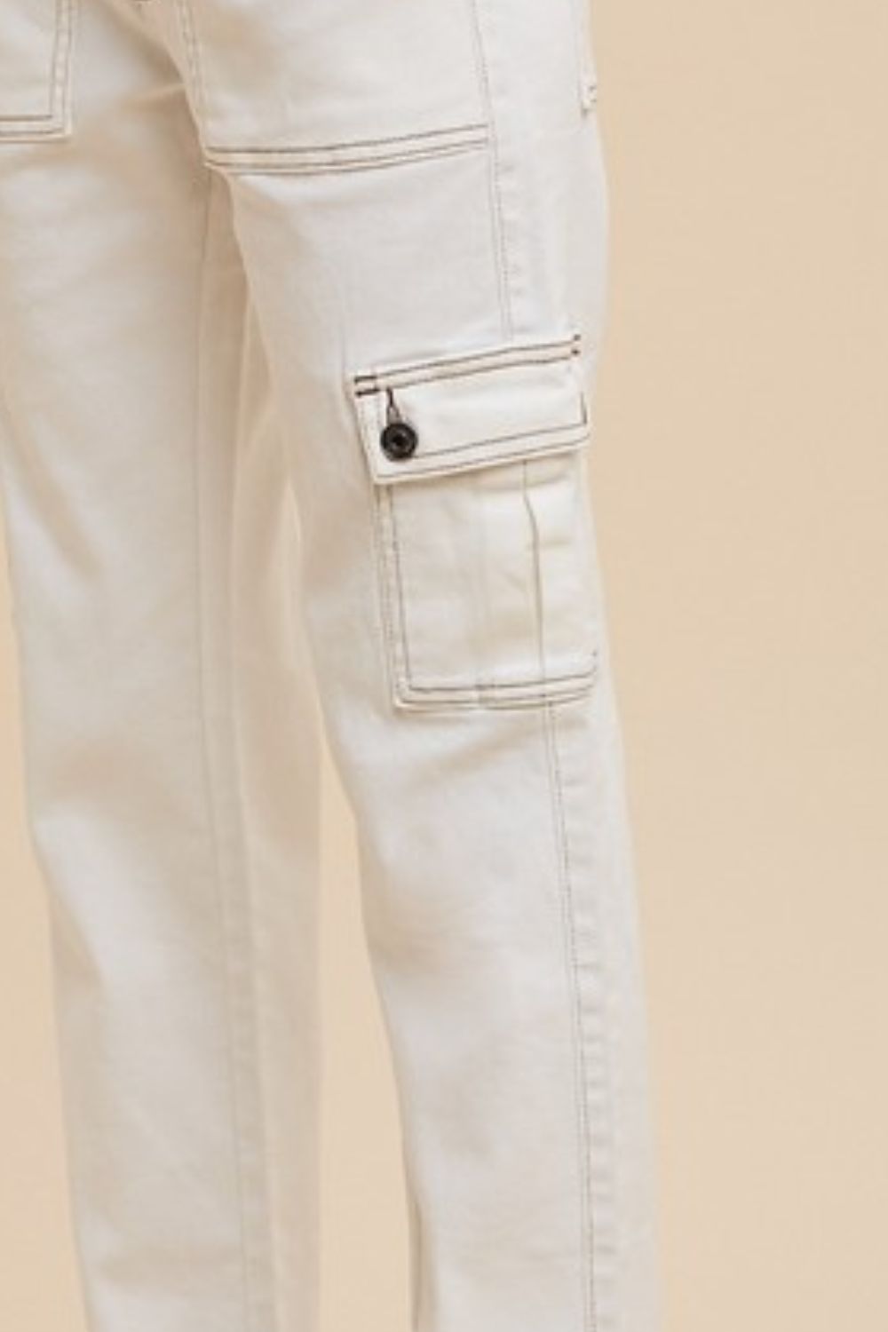 White Straight Leg Cargo Jeans - Eclectage