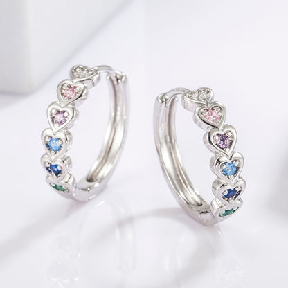 Heart Huggie Sterling Silver Inlaid Zircon Earrings - Eclectage