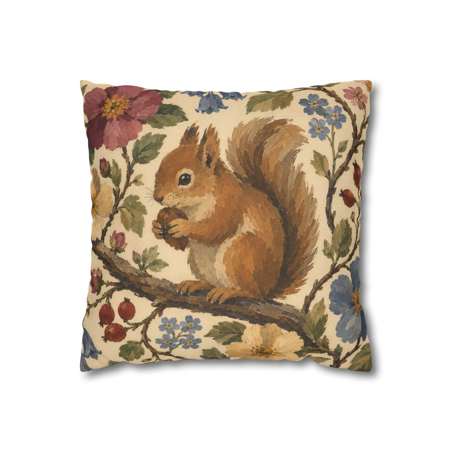 Floral Squirrel Pillow Cover