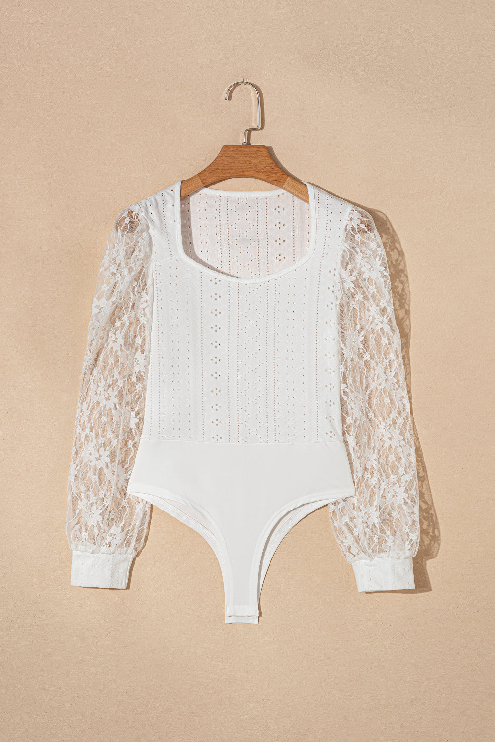 Eyelet Lace Long Sleeve Bodysuit - Eclectage