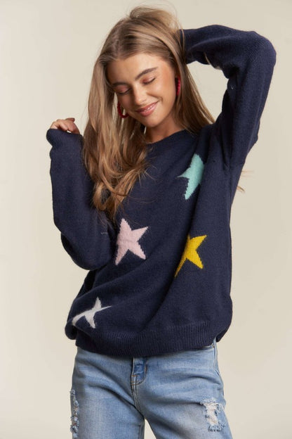 Stars Pattern Drop Shoulder Sweater - Eclectage