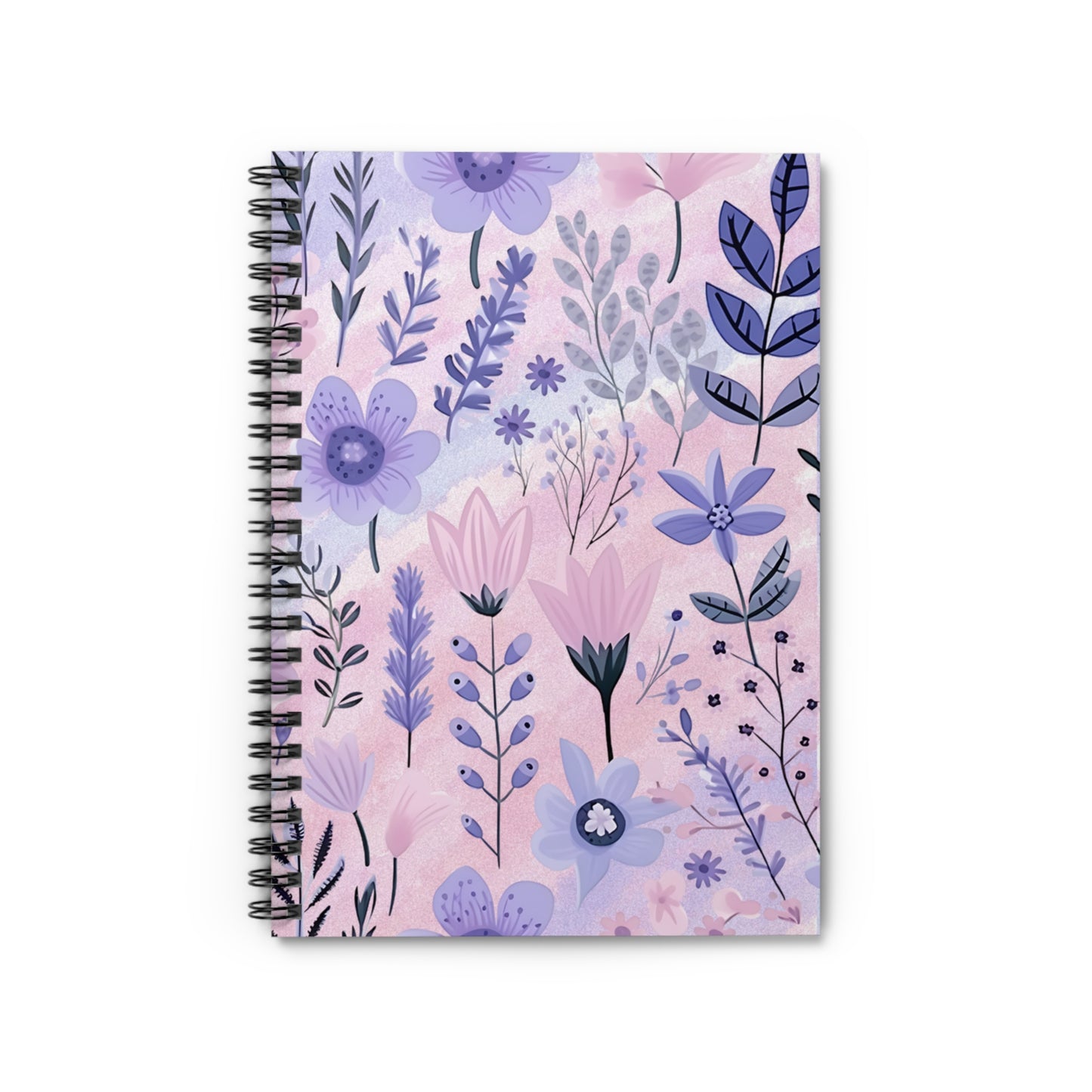 Watercolor Folk Floral Lined Spiral Notebook