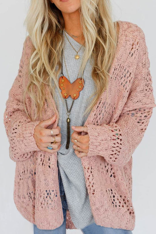 Openwork Open Front Long Sleeve Cardigan - Eclectage