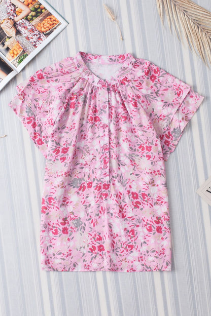 Pink Floral Short Sleeve Blouse - Eclectage