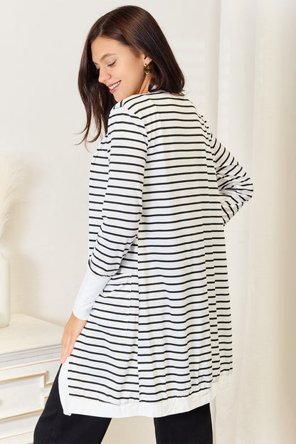 Striped Open Front Longline Cardigan - Eclectage