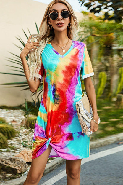 Twisted V-Neck T-Shirt Dress - Eclectage