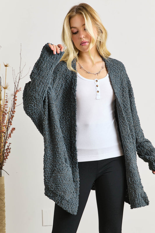 Dark Olive Popcorn Knit Cardigan - Eclectage